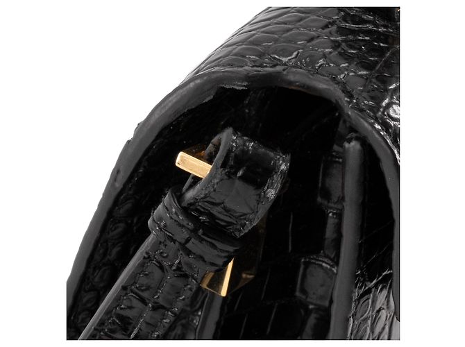 SAINT LAURENT - Borsa a spalla Cassandra Top Handle mini in pelle di coccodrillo embossata Nero - vista 7