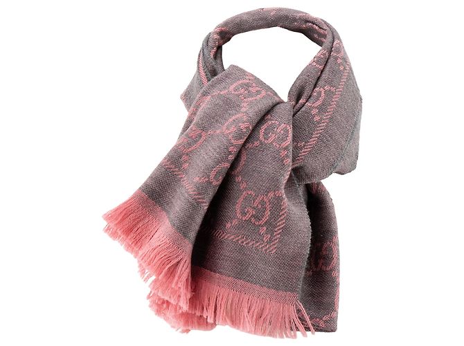 GUCCI - Sciarpa GG Gucci in lana grigia e rosa - vista 3