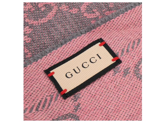 GUCCI - Sciarpa GG Gucci in lana grigia e rosa - vista 4