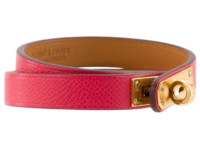 HERMÈS - Bracciale doppio giro Mini Kelly Hermès in pelle swift rosa (T1) - vista 2