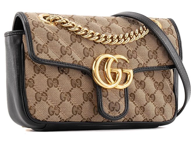 GUCCI - Borsa a spalla Marmont piccola in tela e pelle nera Marrone - vista 2
