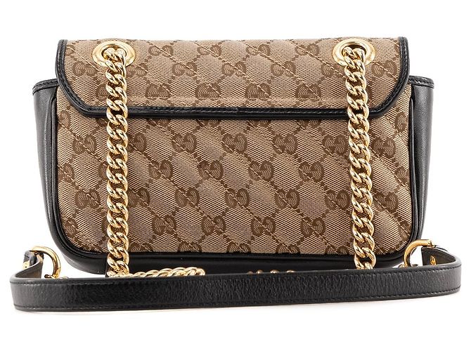 GUCCI - Borsa a spalla Marmont piccola in tela e pelle nera Marrone - vista 3