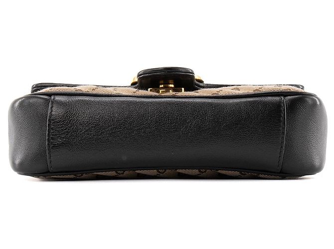 GUCCI - Borsa a spalla Marmont piccola in tela e pelle nera Marrone - vista 4