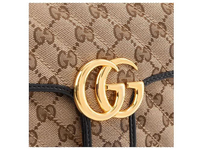 GUCCI - Borsa a spalla Marmont piccola in tela e pelle nera Marrone - vista 5