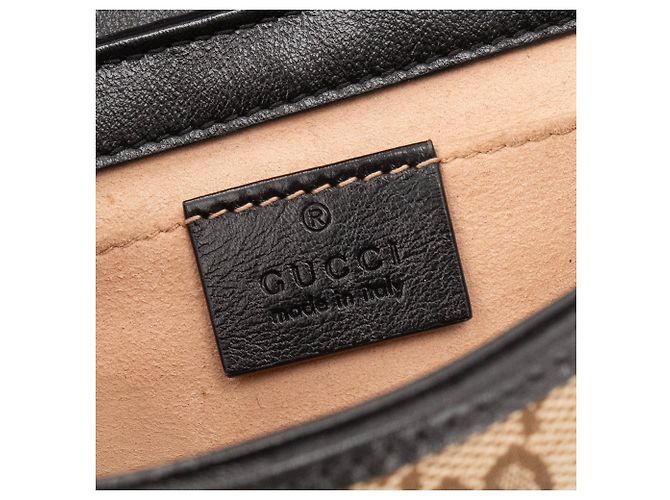 GUCCI - Borsa a spalla Marmont piccola in tela e pelle nera Marrone - vista 6