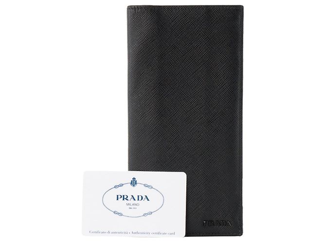 Etiquette PRADA - Prada Geldbörse aus schwarzem genarbtem Leder - Ansicht 8