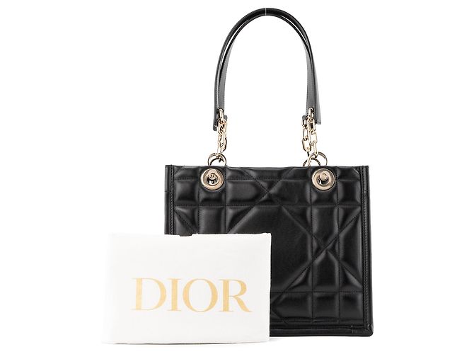 DIOR - Borsa Tote Essenziale Piccola Dior in Pelle Cannage Nera Nero - vista 9