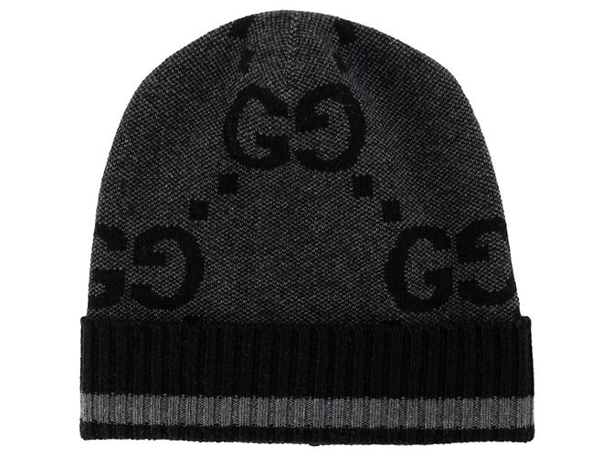 GUCCI - Berretto GG Gucci in lana grigia e nera (M) Grigio - vista 2