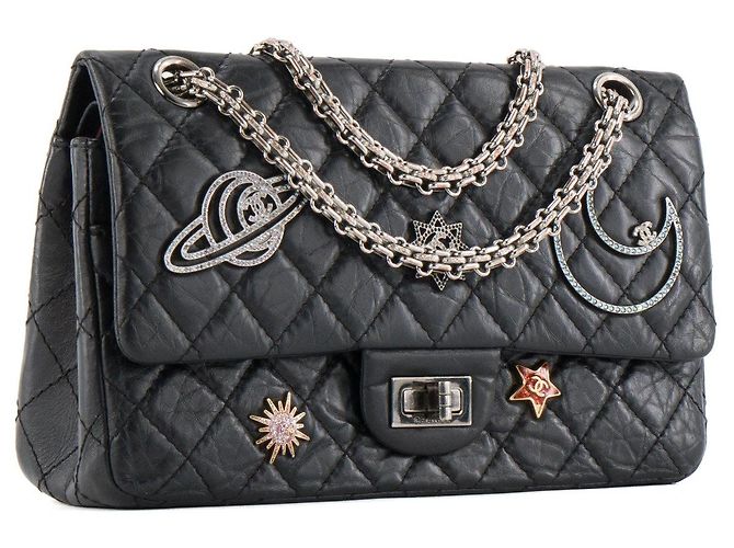 CHANEL - Borsa a Spalla 2.55 Space Charms in Pelle Nera Pieghettata Nero - vista 2
