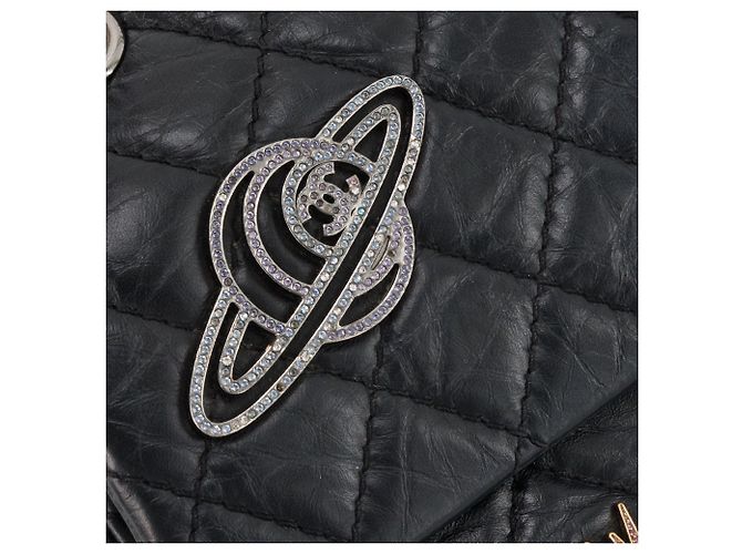CHANEL - Borsa a Spalla 2.55 Space Charms in Pelle Nera Pieghettata Nero - vista 9