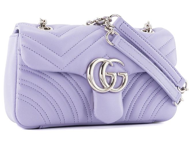 GUCCI - Borsa a Spalla GG Marmont Piccola in Pelle Liscia Lilla - vista 2