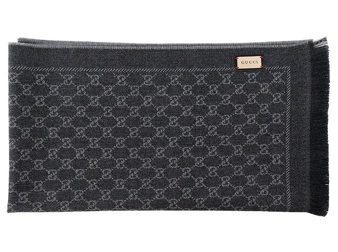GUCCI - Dunkelgrauer Wollschal mit GG-Muster - Ansicht 2