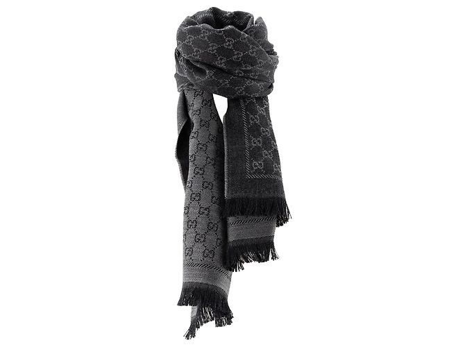 GUCCI - Dunkelgrauer Wollschal mit GG-Muster - Ansicht 3