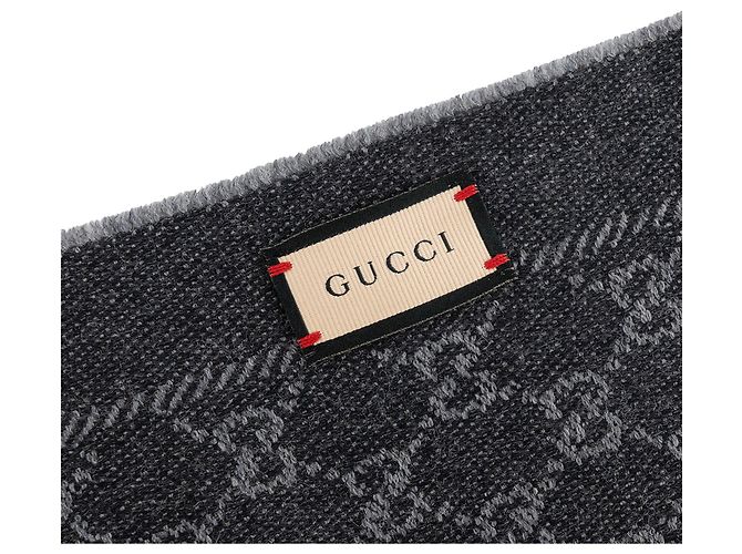 GUCCI - Dunkelgrauer Wollschal mit GG-Muster - Ansicht 4
