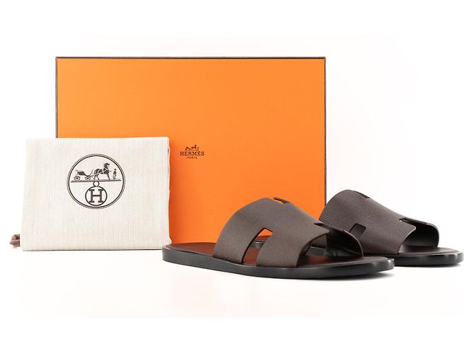 HERMÈS - Sandali Izmir in Pelle Granata Marrone (T42) - vista 5