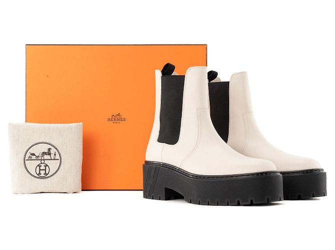 HERMÈS - Botines Harrow en Cuero Ecru Liso (Tamaño 37,5) Beige - vista 7