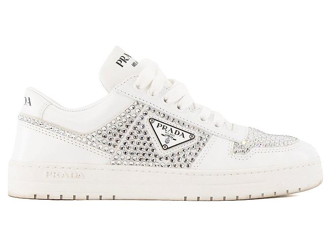PRADA - Sneakers Downtown in pelle e strass bianchi (T35,5) Blu - vista 2