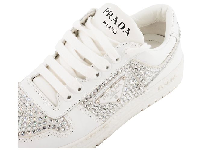 PRADA - Sneakers Downtown in pelle e strass bianchi (T35,5) Blu - vista 4