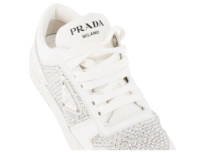 PRADA - Sneakers Downtown in pelle e strass bianchi (T35,5) Blu - vista 5