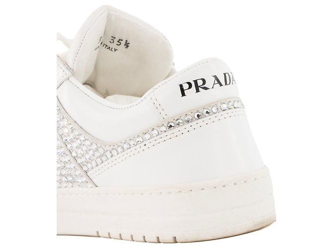 PRADA - Sneakers Downtown in pelle e strass bianchi (T35,5) Blu - vista 6