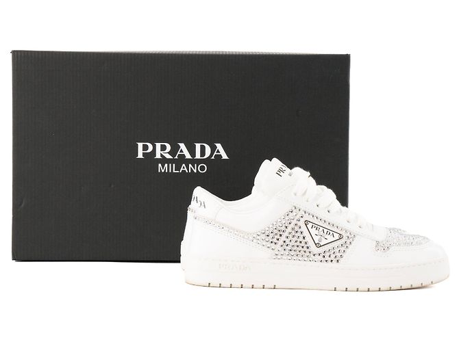 PRADA - Sneakers Downtown in pelle e strass bianchi (T35,5) Blu - vista 7