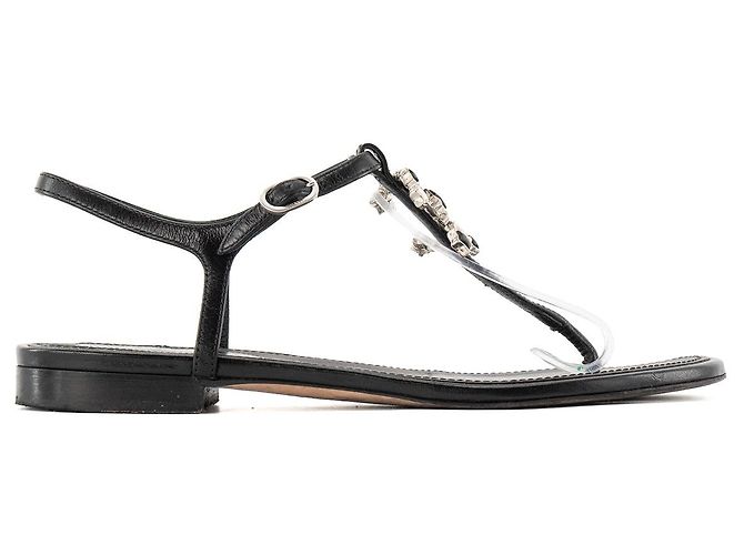 CHANEL - Sandali piatti CC Chanel in pelle nera (T37,5) Nero - vista 2