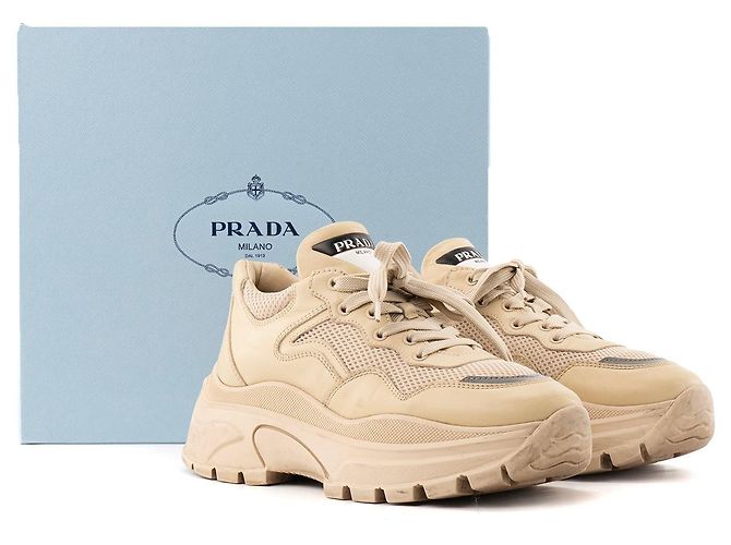 PRADA - Sneakers Centaurus in pelle e tela beige (Taglia 39.5) - vista 11