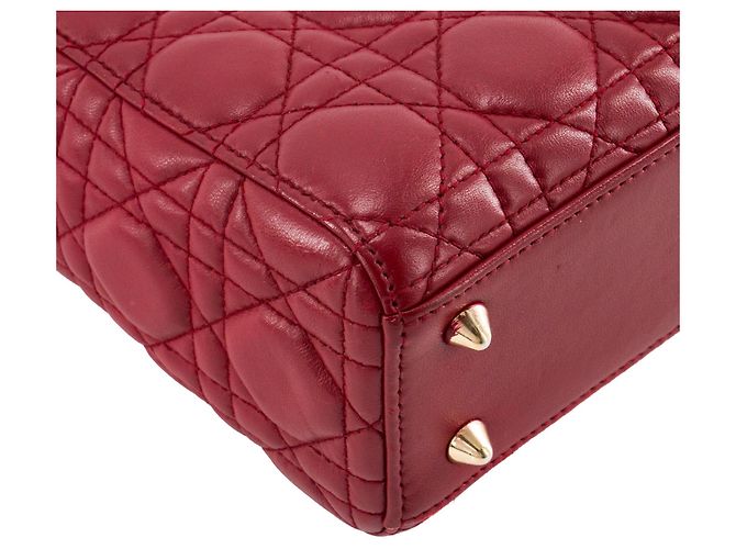 DIOR - Borsa a Spalla Lady Dior Piccola in Pelle Rossa Liscia Rosso - vista 12