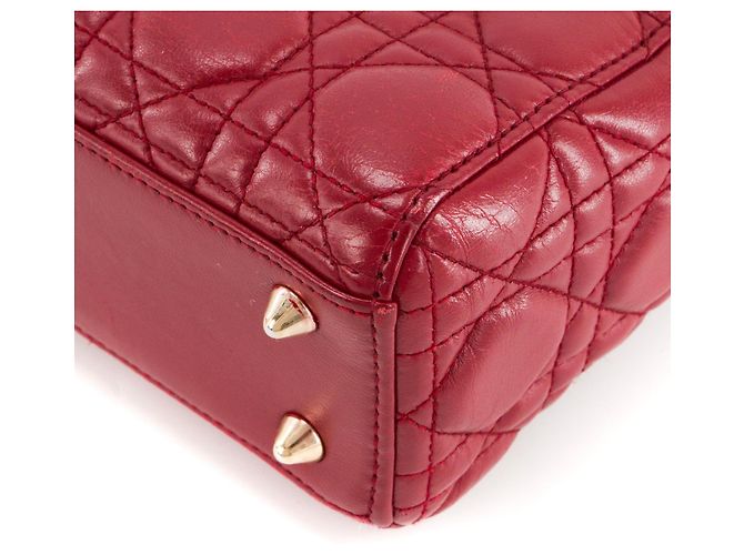 DIOR - Borsa a Spalla Lady Dior Piccola in Pelle Rossa Liscia Rosso - vista 13