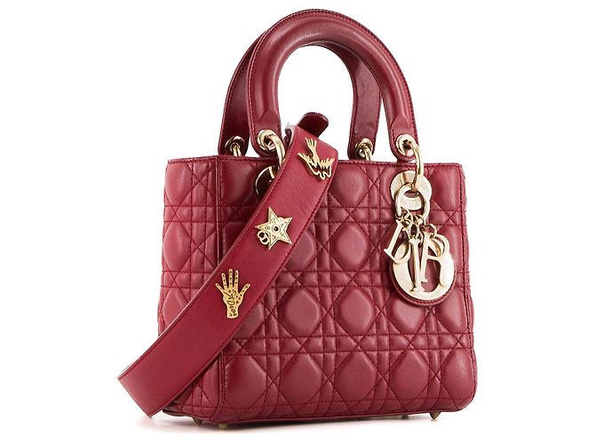 DIOR - Borsa a Spalla Lady Dior Piccola in Pelle Rossa Liscia Rosso - vista 2