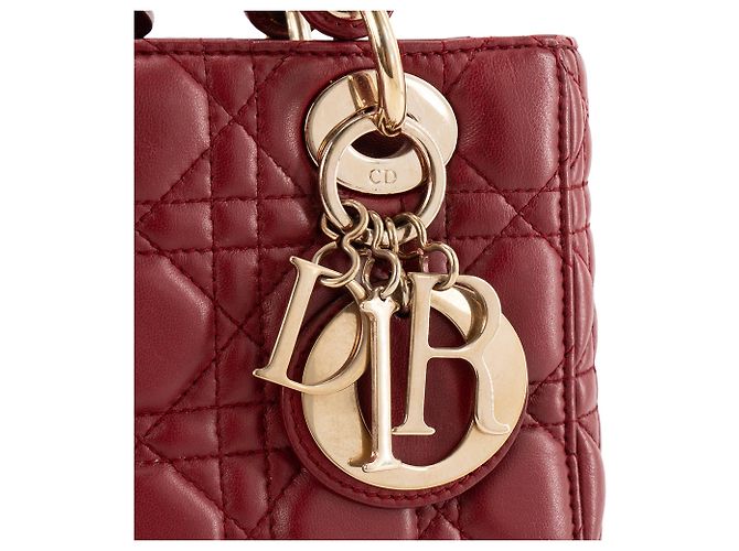 DIOR - Borsa a Spalla Lady Dior Piccola in Pelle Rossa Liscia Rosso - vista 5