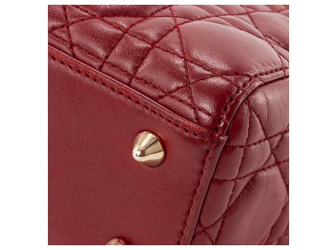 DIOR - Borsa a Spalla Lady Dior Piccola in Pelle Rossa Liscia Rosso - vista 9