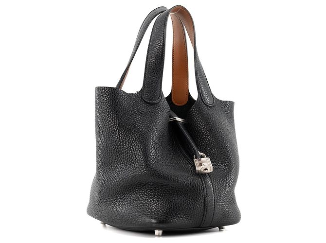 HERMÈS - Borsa Picotin 18 in Pelle Clemence Nera Nero - vista 2