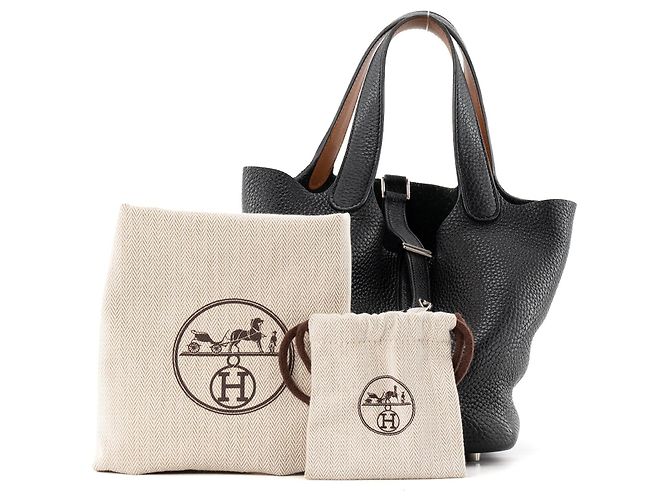 HERMÈS - Borsa Picotin 18 in Pelle Clemence Nera Nero - vista 9