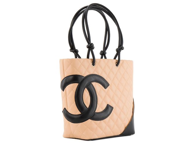 CHANEL - Borsa a Mano Cambon Chanel in Pelle Liscia Beige e Nera - vista 2