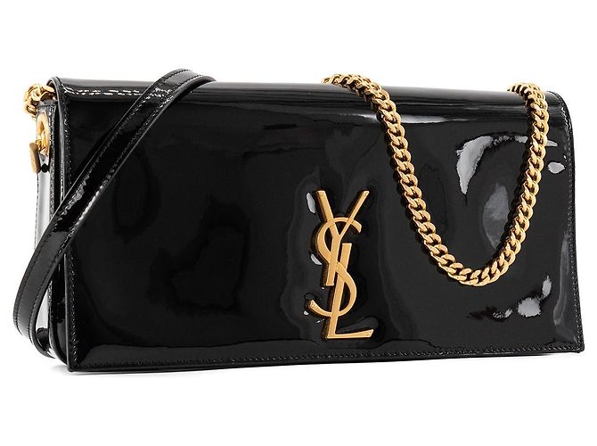 SAINT LAURENT - Borsa a Spalla Kate Saint Laurent in Pelle Verniciata Nera Nero - vista 2