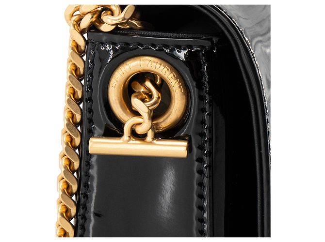 SAINT LAURENT - Borsa a Spalla Kate Saint Laurent in Pelle Verniciata Nera Nero - vista 6