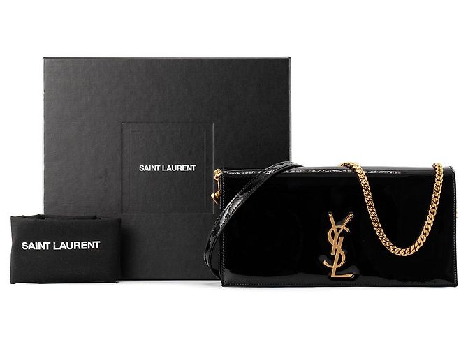 SAINT LAURENT - Borsa a Spalla Kate Saint Laurent in Pelle Verniciata Nera Nero - vista 9