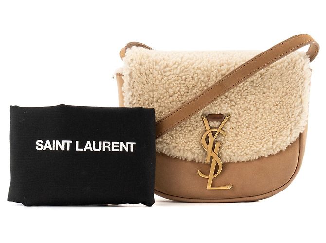 SAINT LAURENT - Borsa a tracolla Kaia Saint Laurent in shearling e camoscio marrone - vista 10