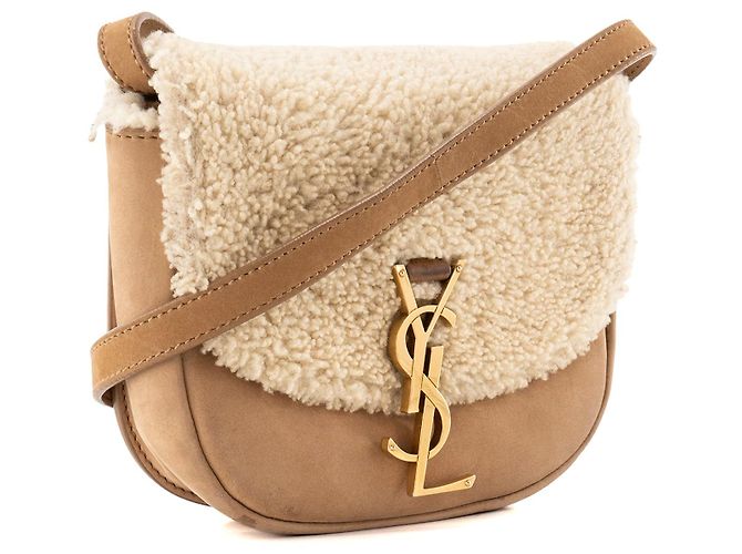 SAINT LAURENT - Borsa a tracolla Kaia Saint Laurent in shearling e camoscio marrone - vista 2