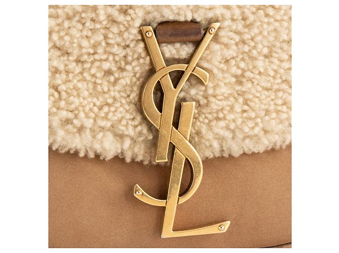 SAINT LAURENT - Borsa a tracolla Kaia Saint Laurent in shearling e camoscio marrone - vista 5