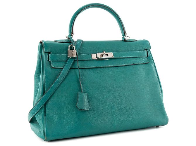 HERMÈS - Kelly 35 Handtasche aus Mysore Ziegenleder Pfauenblau - Ansicht 2