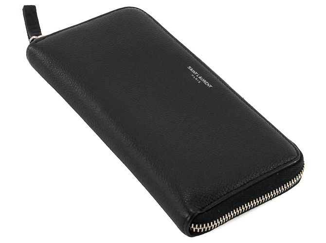 SAINT LAURENT - Portafoglio con zip Saint Laurent in pelle granulata nera Nero - vista 4