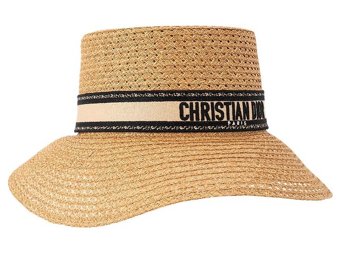 DIOR - D-Bobby Hut mit breiter Krempe aus schwarzem und beigem Stroh und Canvas (Größe 58) Braun - Ansicht 2