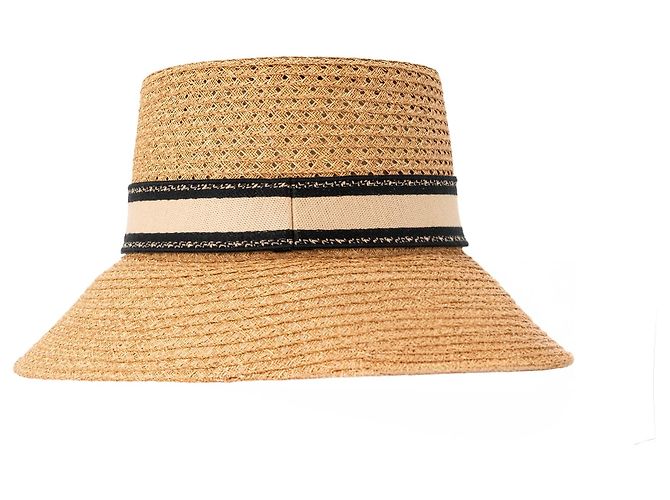 DIOR - D-Bobby Hut mit breiter Krempe aus schwarzem und beigem Stroh und Canvas (Größe 58) Braun - Ansicht 3