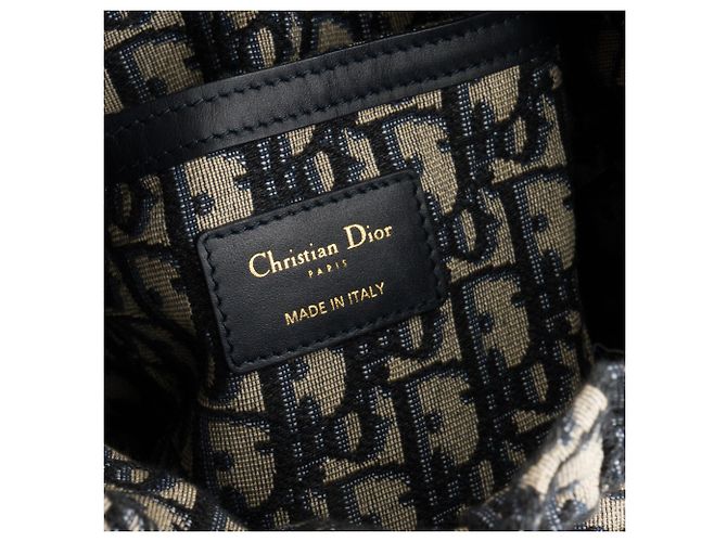DIOR - Borsa a Spalla Bucket Dior in Vimini e Tela Blu Marino Marrone - vista 6