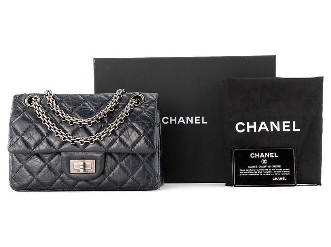 CHANEL - Borsa a Spalla 2.55 Mini Chanel in Pelle Pieghettata Blu Mezzanotte Blu navy - vista 10