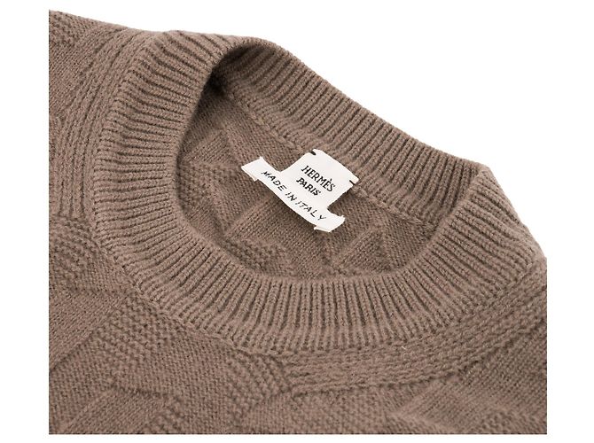 HERMÈS - Langarm-Pullover mit H-Muster aus taupe Wolle (T34) Braun - Ansicht 3