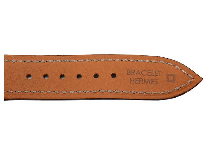 HERMÈS - Relógio Heure H PM em couro de jacaré taupe e metal prateado Bege - vista 7