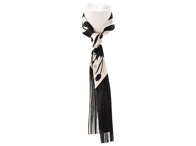HERMÈS - Twilly Bouquet Final Abeille Hermès in seta beige e pelle nera Nero - vista 3
